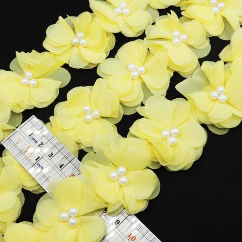 نارنجی نوار گل حریر تزئینی مروارید دار برجسته خرید و قیمت رنگ10