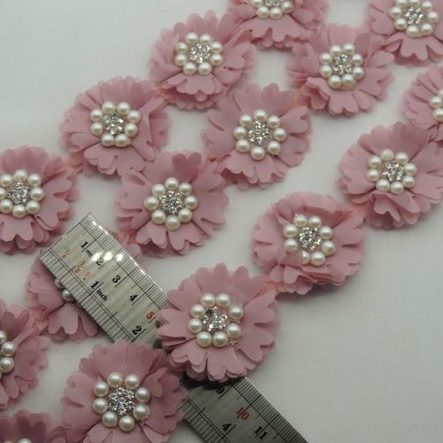 یاسی نوار گل متری نگین و مروارید خرید و قیمت رنگ7