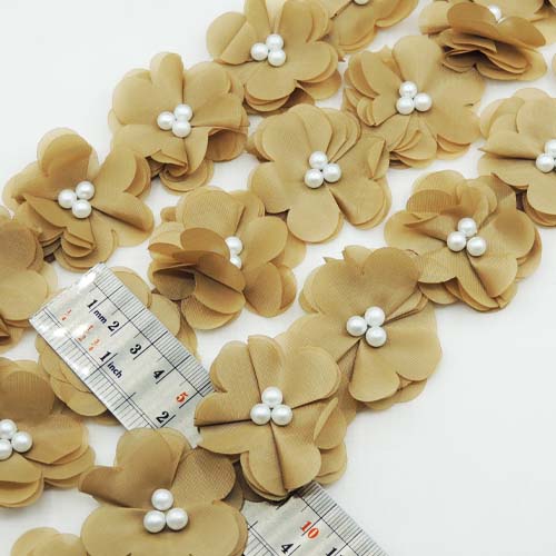 نوار گل ساتن تزئینی مروارید دار برجسته