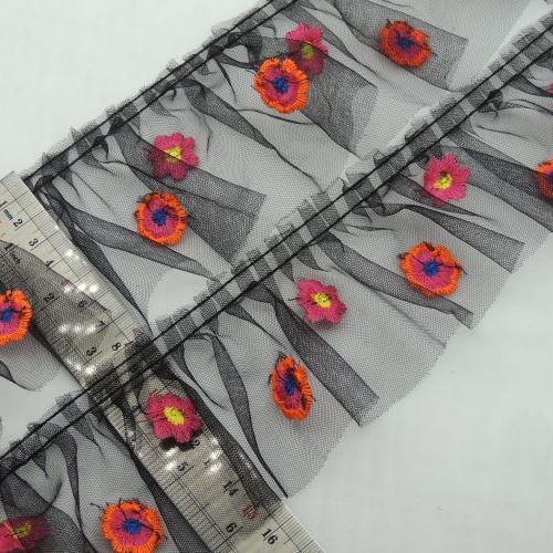 تصویر تور پلیسه 7سانتی گل رنگی