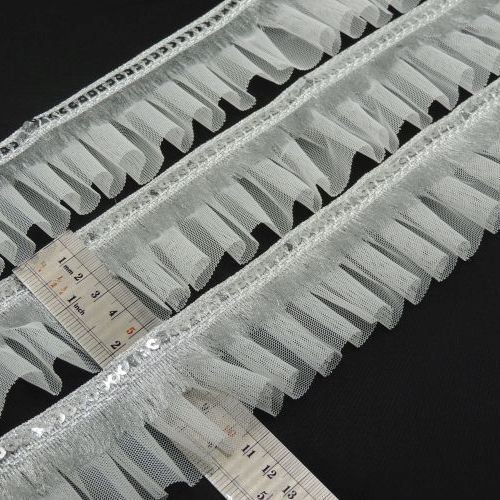 سفید تور پلیسه ریشه پولک نقره‌ای خرید و قیمت