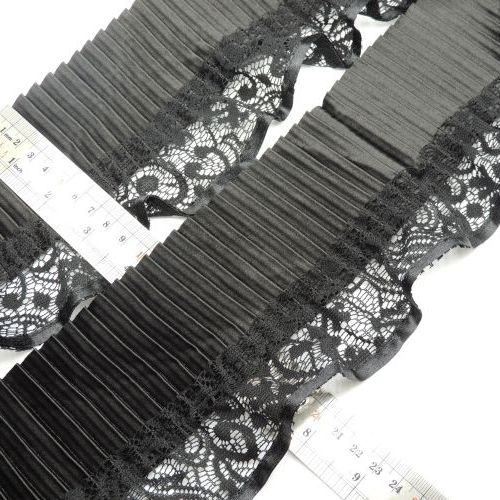 تصویر پلیسه پهن ساتن چین لبه دانتل و روبان 